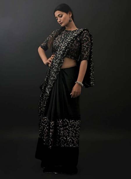 Black Colour ASHIMA DARK CHINON New Stylish Fancy Party Wear Chinon Saree Collection 2801